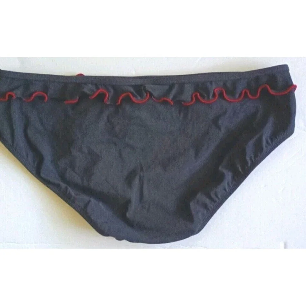 Profile Ruffle Bikini  Swim Bottom Size US 12 Large Black Red E004 New